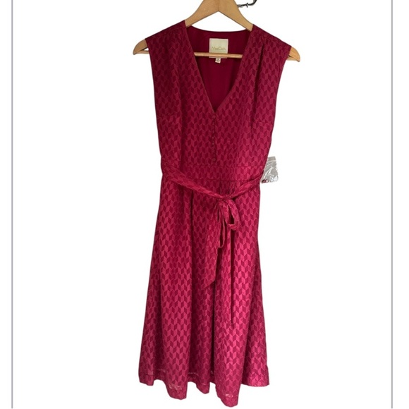 MODCLOTH Button Front Retro Chevron A-Line Dress small NEW sash belt - Picture 2 of 5